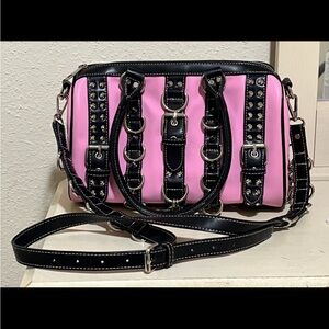 Dollskill wicked way pink and black crossbody bag